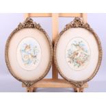 A pair of 19th century watercolours, birds in their nests, 6" x 4 1/2", in oval mounts and gilt