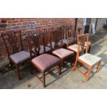 A Harlequin set of six standard dining chairs, upholstered in a lattice fabric, and four early