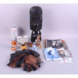 An African carved wood bust, a Murano glass bird and various other decorative items