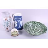 A cabbage leaf bowl, a sprigged jug and other decorative china