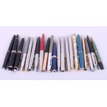 A Mont Blanc ball point pen, a fountain pen and a collection of propelling pencils and pens