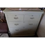 A grey painted chest of two short and three long graduated drawers, on bun feet, 38" wide x 42"