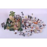 A lead painted toy farmyard with model figures, animals and accessories