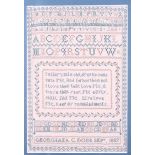 A 19th century needlepoint sampler, by Georgina Dods, dated 1837, 13" x 8 3/4", in maple frame