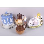 A Royal Doulton stoneware relief decorated coffee pot and smaller jug, a Royal Crown Derby "Royal