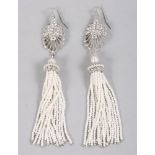 A pair of Art Deco style earrings with faux pearl drops and diamante accents, 4" long