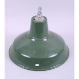 An industrial style green enamelled light shade, 12" dia