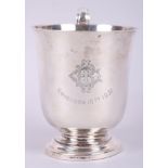 A silver pedestal christening mug with scrolled handle, 5.6oz troy approx
