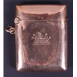 A 9ct gold vesta case with engraved monogrammed armorial, 21.1g