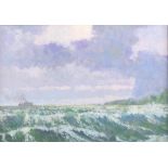 Oliver Warman: oil on board, "English Channel", 9 1/4" x 13 1/4", in gilt frame