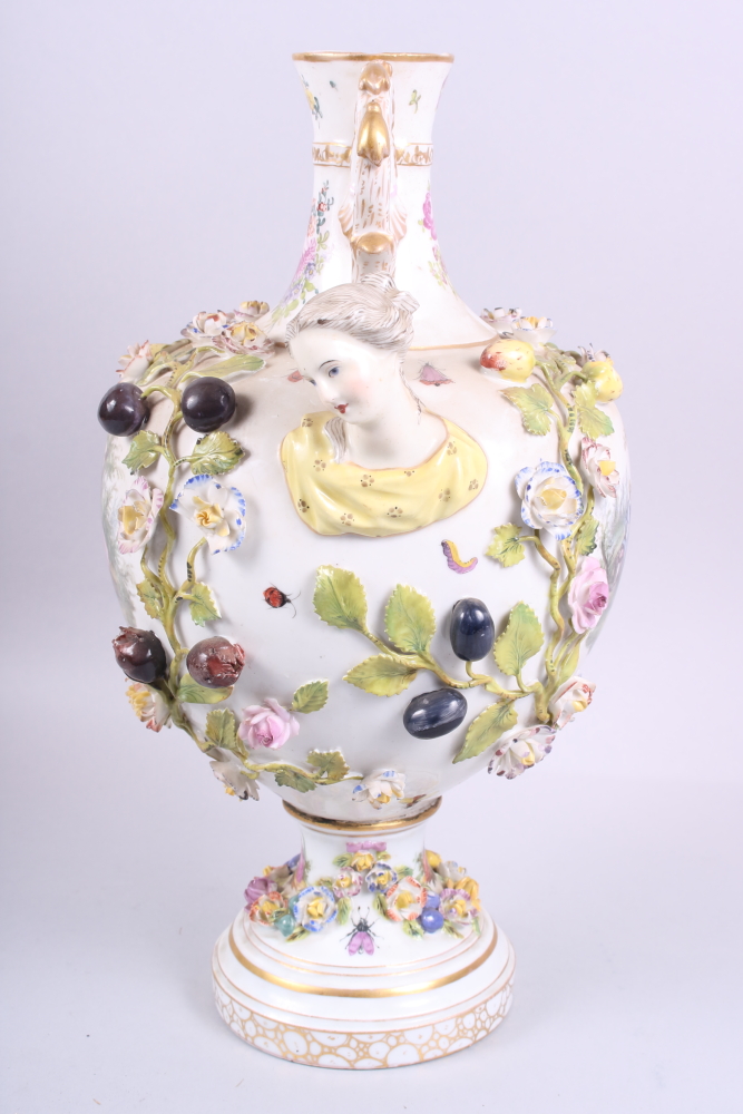 A two-handled vase, decorated fruit and flowers in high relief, with two painted panels of - Image 5 of 15