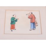 Two Chinese watercolours on pith paper, figure scenes, 4" x 5", in gilt strip frames