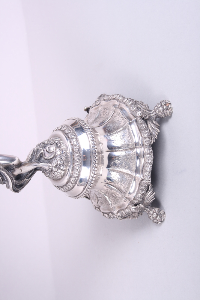 A pair of Portuguese silver five-light candelabra with cherub supports, 16 1/2" high, 183.7oz troy - Image 7 of 12