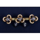 A 19th century yellow metal, diamond and enamel bar brooch, 8.3g