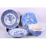 A Japanese blue and white jardiniere, decorated cherry blossoms, 5 1/2" high, a Chinese blue and