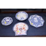 A Chinese Kangxi blue and white bowl, decorated Phoenix, 6 1/2" dia, an Imari dish, shaped as a
