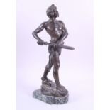 Henry Fugere: a bronze statue of a Gaul, "Pro Aris et Focis", on green marble base, 18 1/2" high