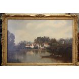 William Howard: oil on canvas, "Sonning Bridge", 23" x 35", in gilt frame