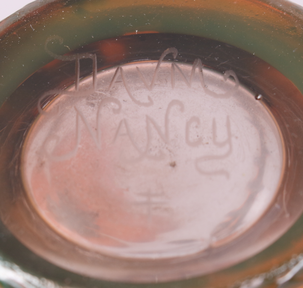 A French overlaid and acid etched glass vase, decorated flowers, signed Daum Nancy to base, 6 3/4" - Image 8 of 9