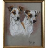 Marjorie Cox, 1971: pastels, "Two Jack Russells", 13 1/2" x 11, in gilt frame