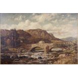 T H Huson, RI: oil on canvas, Skelwith Bridge, 20" x 30", in gilt frame (holed)