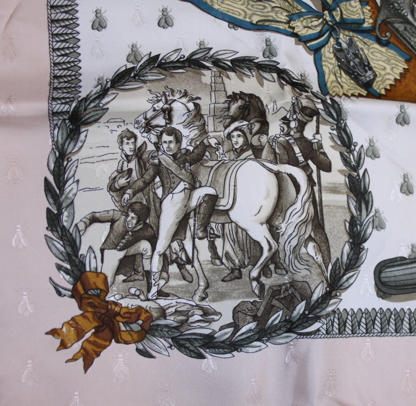 An Hermes "Napoleon" silk scarf with light pink border, in original box - Image 2 of 2