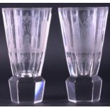 A pair of early Masonic cut glass firing glasses with hexagonal bases, 5 3/4" high (one with chip)