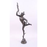 A 19th century bronze figure of Mercury, 25" high