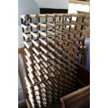 Two pine and black metal wine racks, 32" x 25" and 32" x 32"