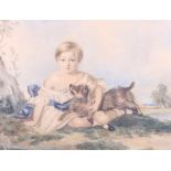 A 19th century watercolour, child with a dog, 10 1/2" x 12 1/4", in gilt frame
