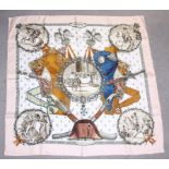 An Hermes "Napoleon" silk scarf with light pink border, in original box