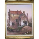 Buillie: oil on board, mill building with river, 23 1/2" x 19", in gilt frame