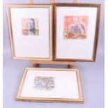 Vounoux: three limited edition prints, including "Le Sabotier", in gilt frames
