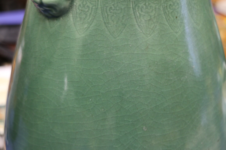 A Chinese sang de boeuf two-handled vase, 11 1/2" high, two celadon glazed vases and a Japanese - Image 4 of 10