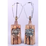 A pair of studio pottery table lamps, 9 3/4" high