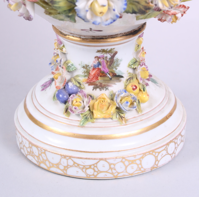 A two-handled vase, decorated fruit and flowers in high relief, with two painted panels of - Image 4 of 15