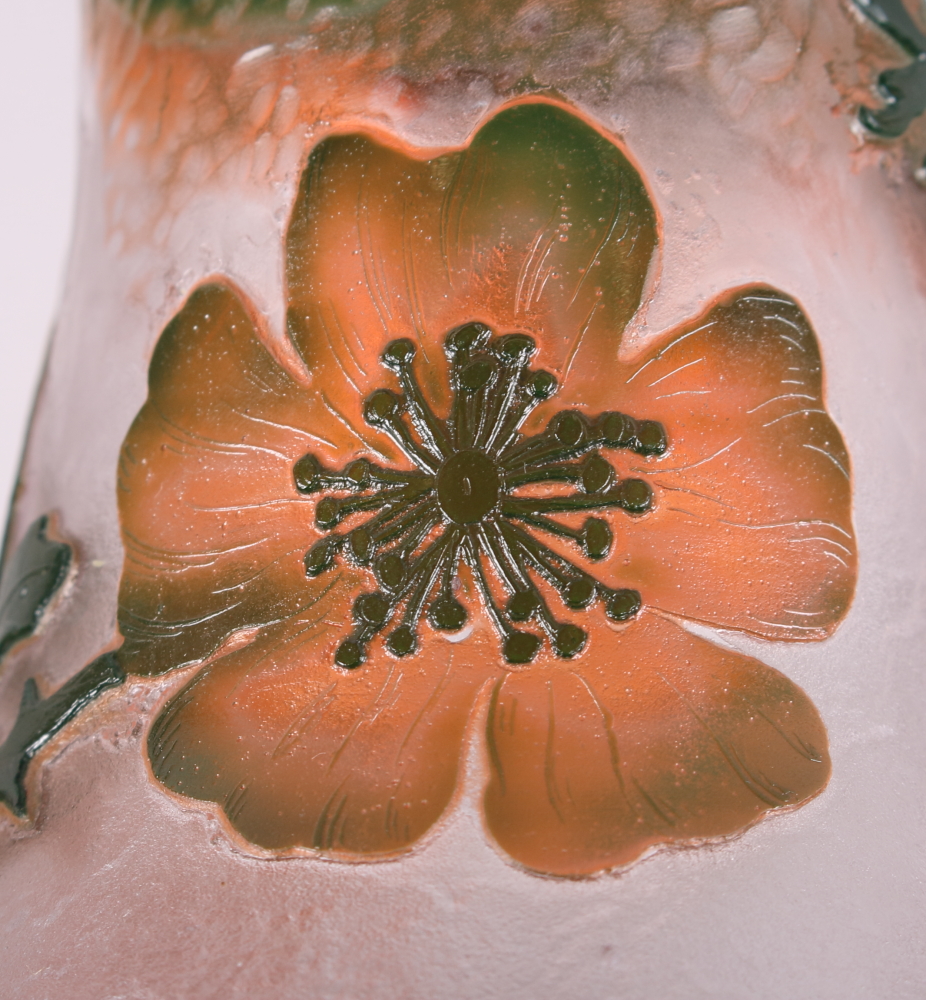 A French overlaid and acid etched glass vase, decorated flowers, signed Daum Nancy to base, 6 3/4" - Image 9 of 9