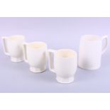 Four Wedgwood cream glazed mugs/tankards, designed by Keith Murray