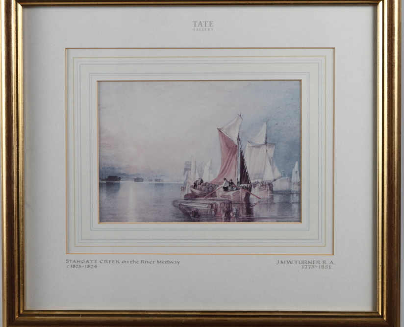 J M W Turner: a Tate Gallery print, "Stangate Creek on the River Medway" and a pair of prints,