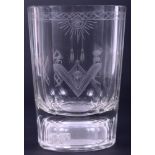 A 19th century Masonic cut glass tumbler with dice inset to base, 4 1/2" high