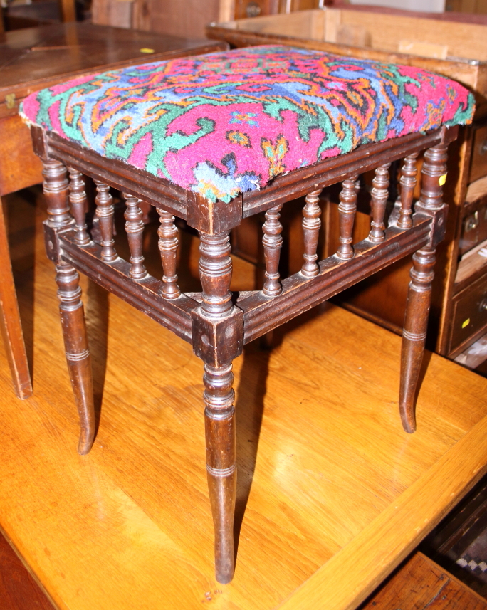 A carved mahogany foot stool, upholstered in an embroidered fabric, and an Edwardian dressing - Image 2 of 3