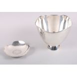 A silver pedestal bowl with waved rim, by Payne & Sons Oxford, and a silver pin dish, inset with a