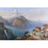N Hanhart: watercolours, Matterhorn, after Rowbotham copied by C L Stableforth, 17" x 25", in gilt
