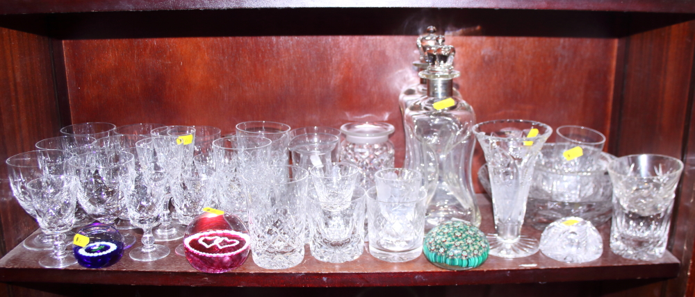 A quantity of Brierley glassware, two waisted decanters, various bowls, a Caithness paperweight