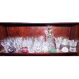 A quantity of Brierley glassware, two waisted decanters, various bowls, a Caithness paperweight