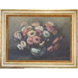 Giovanni Romagnoli: still life, vase of flowers, 28" x 40", in gilt frame