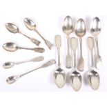 Six silver dessert spoons and six other silver spoons, various sizes, 15.3oz troy approx
