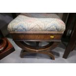 A 19th century figured walnut "X" frame stool with Florentine stitch seat, 16" square