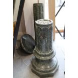 A serpentine marble jardiniere stand, in sections (repairs)