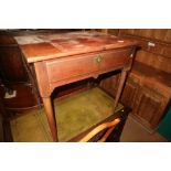 A 19th century fruitwood side table, fitted one drawer, on turned supports, 31" wide (cut down)